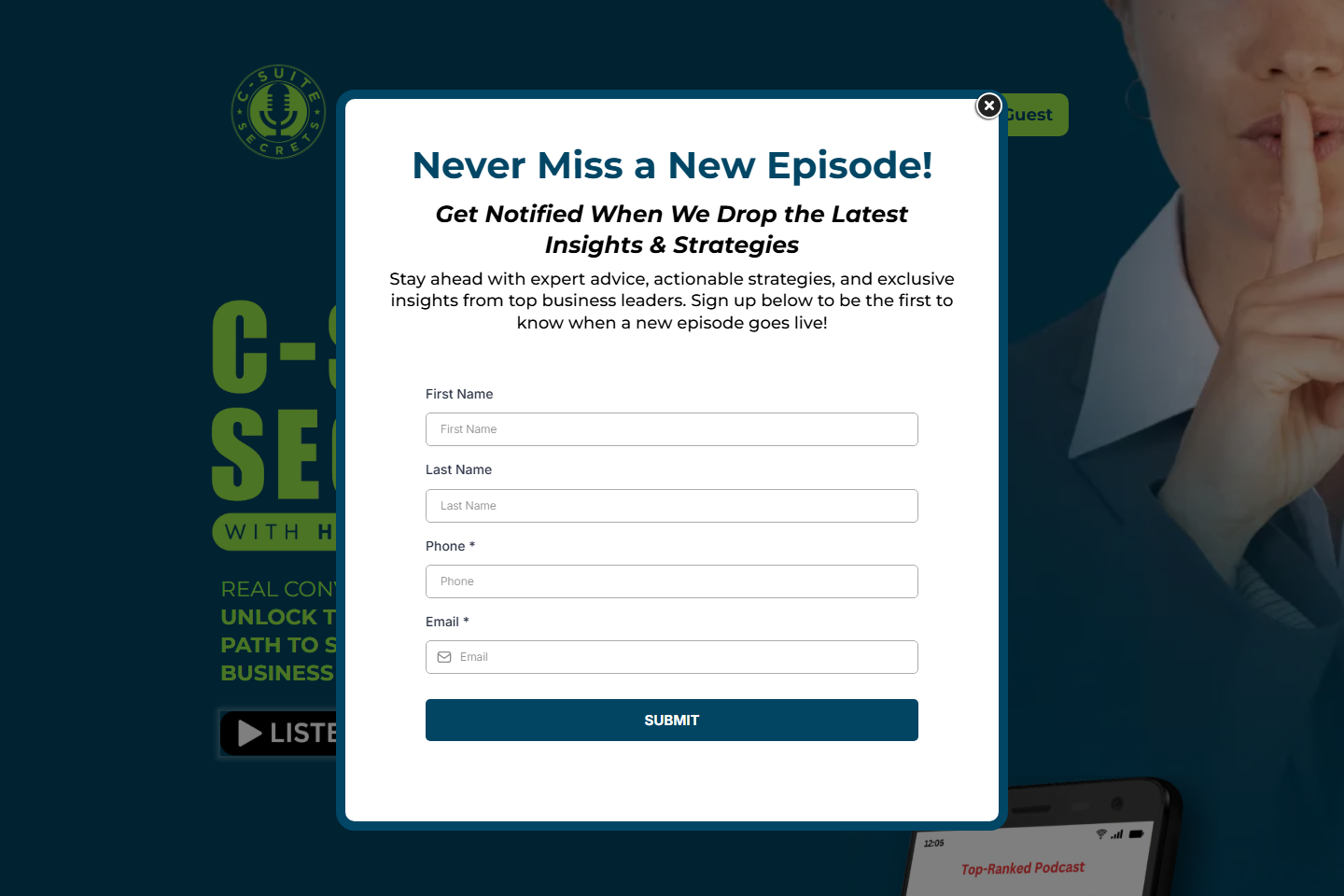 C-Suite Secrets: guest journey and podcast system